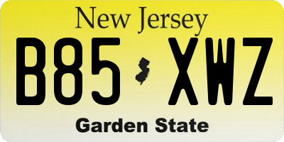 NJ license plate B85XWZ