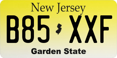 NJ license plate B85XXF