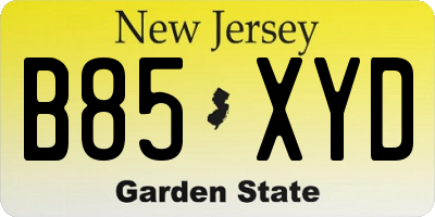NJ license plate B85XYD