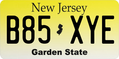 NJ license plate B85XYE