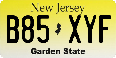 NJ license plate B85XYF