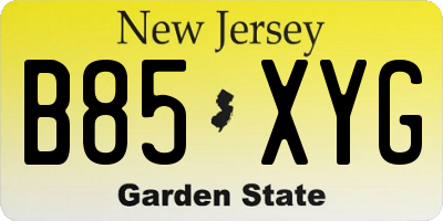 NJ license plate B85XYG