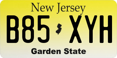 NJ license plate B85XYH