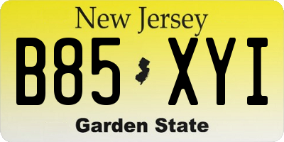 NJ license plate B85XYI