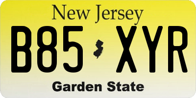 NJ license plate B85XYR