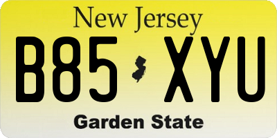 NJ license plate B85XYU