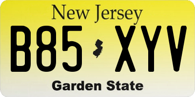 NJ license plate B85XYV