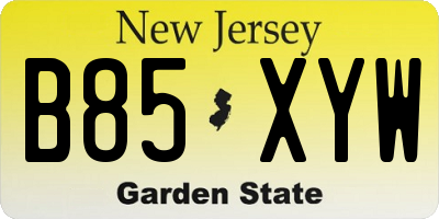 NJ license plate B85XYW