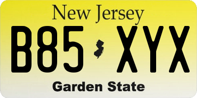 NJ license plate B85XYX