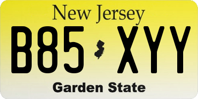 NJ license plate B85XYY