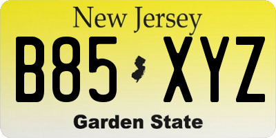 NJ license plate B85XYZ