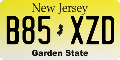 NJ license plate B85XZD