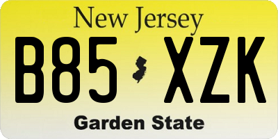 NJ license plate B85XZK