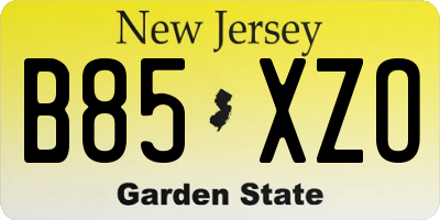 NJ license plate B85XZO