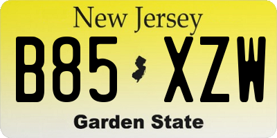 NJ license plate B85XZW