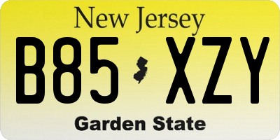 NJ license plate B85XZY