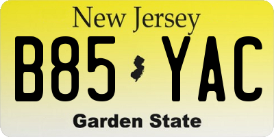 NJ license plate B85YAC