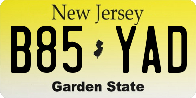 NJ license plate B85YAD