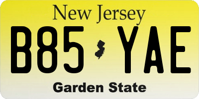 NJ license plate B85YAE