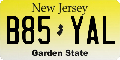 NJ license plate B85YAL