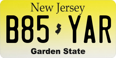 NJ license plate B85YAR