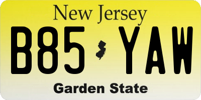 NJ license plate B85YAW