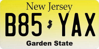 NJ license plate B85YAX