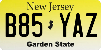 NJ license plate B85YAZ