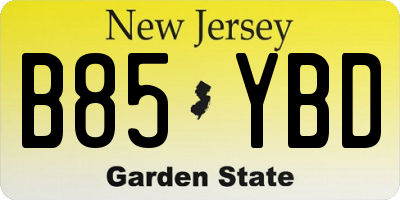 NJ license plate B85YBD