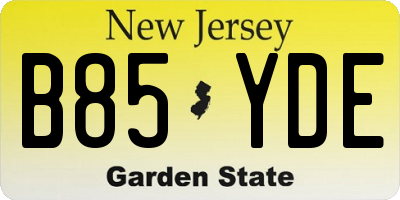 NJ license plate B85YDE