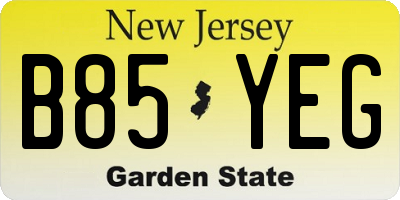 NJ license plate B85YEG
