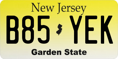 NJ license plate B85YEK