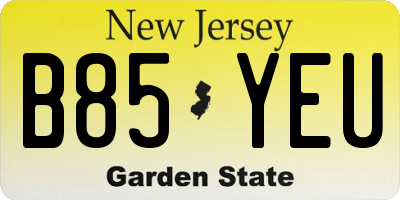 NJ license plate B85YEU