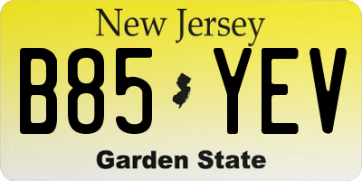 NJ license plate B85YEV