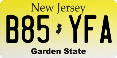 NJ license plate B85YFA