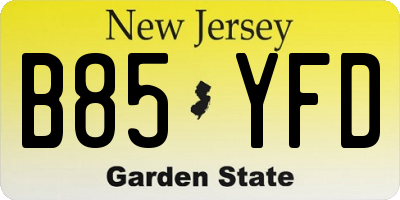 NJ license plate B85YFD