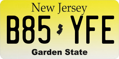 NJ license plate B85YFE