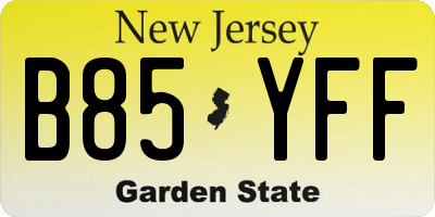 NJ license plate B85YFF