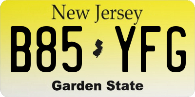 NJ license plate B85YFG