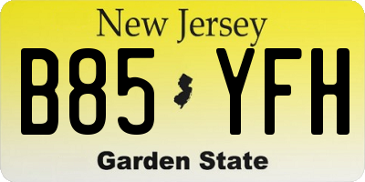 NJ license plate B85YFH