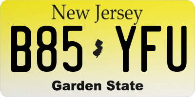 NJ license plate B85YFU