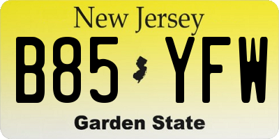 NJ license plate B85YFW