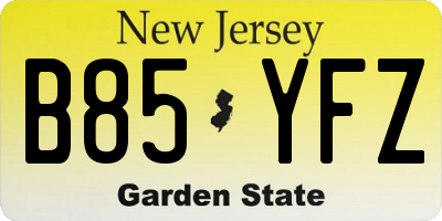 NJ license plate B85YFZ