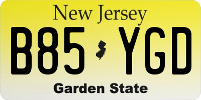 NJ license plate B85YGD