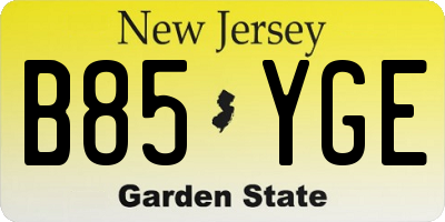 NJ license plate B85YGE