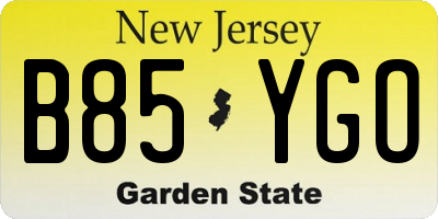 NJ license plate B85YGO