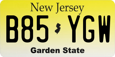NJ license plate B85YGW