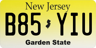NJ license plate B85YIU