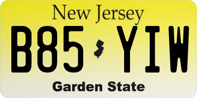 NJ license plate B85YIW