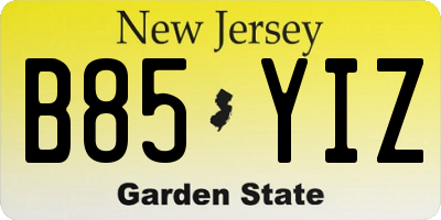 NJ license plate B85YIZ
